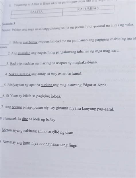 Pormal O Di Pormal Worksheets .